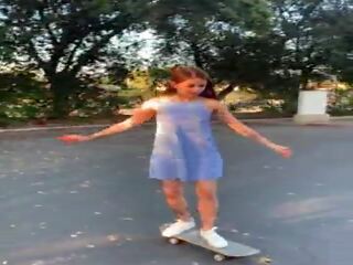 Tattooed Skater babe Vanessa Vega in Skateboarding and Squirting in Public