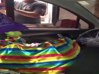 Clown gets member sucked while ordering food