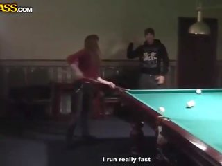 Desiring Waitress At Billiards Gets Naked And Blowjob